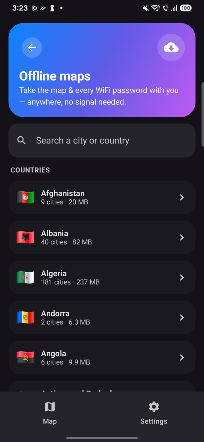 Download whole cities on Android — Take the map and every password offline — find WiFi with zero signal and zero data.
